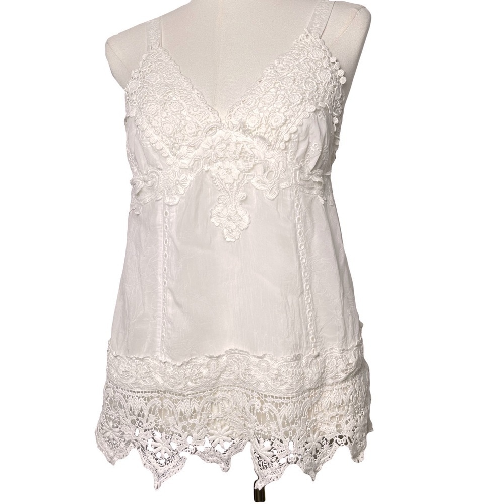Johnny Was White Embroidered Lace Camisole Tank Top Size Small - Picture 5 of 13